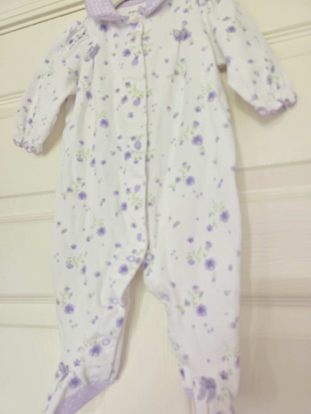 White and Lavender Floral Baby One-Piece Footed Romper